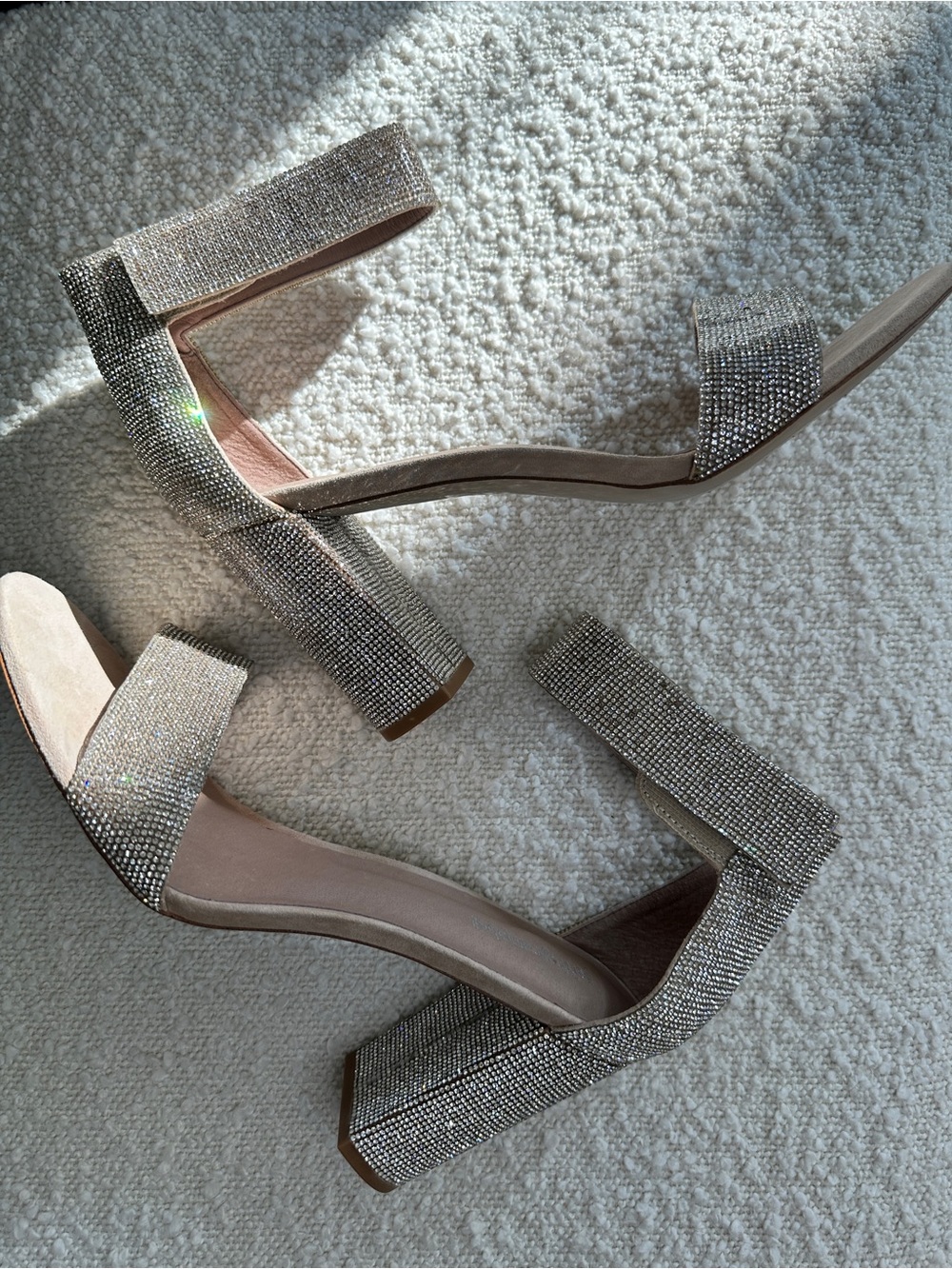 Embellished Block Heel Sandals in Silver